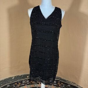 Beaded Drama Special Occasion Black Beaded Cocktail Dress – Wave Stripe Beading